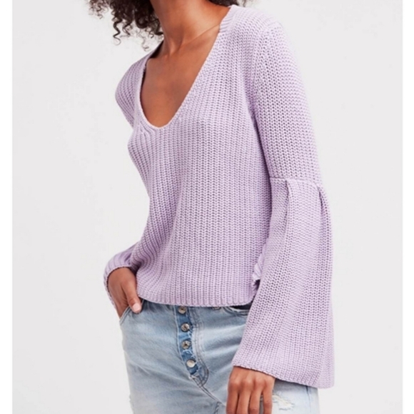 Free People Sweaters - Free People, Women's Fall, Winter, V-Neck, Lavender (Purple) Bell Sleeve Sweater